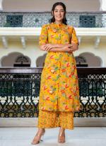 Rayon Mustard Casual Wear Printed Readymade Kurti With Pant